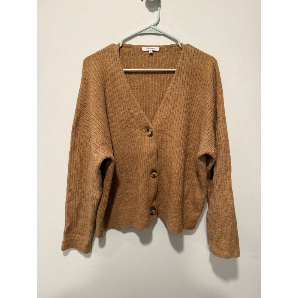 Madewell Ribbed Wool Alpaca Blend Cardigan Sweater Brown XL CKP465933940